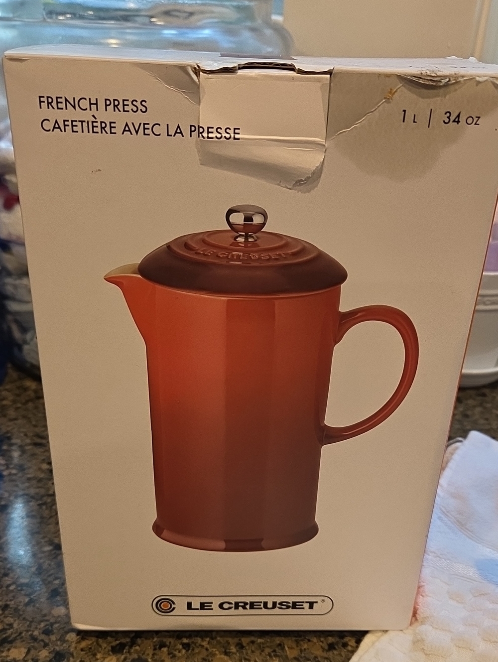 LE CREUSET french Press 34 Oz Metalic Gray Like NEW